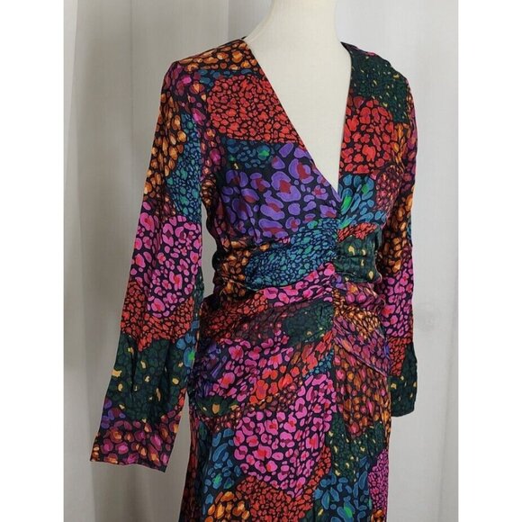 FARM Rio Midi Dress S Rainbow Hearts Lenzing Ecovero Viscose Ruching - Picture 8 of 11